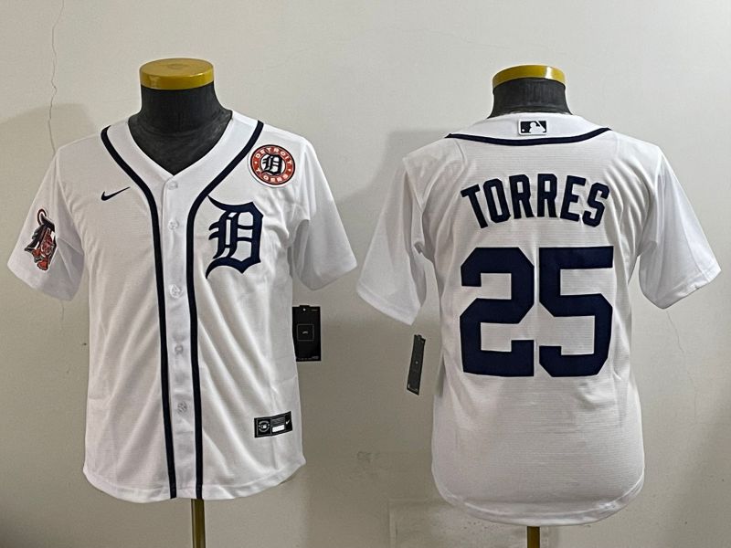 Youth 2025 Detroit Tigers 25 Torres White Game Nike MLB Jersey style 2